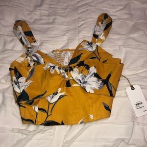 Yellow floral print crop top